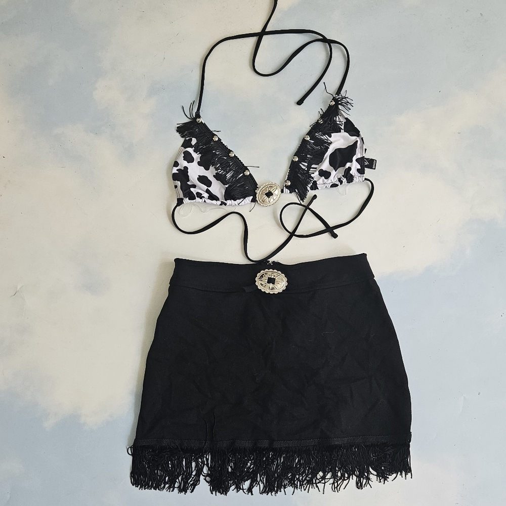Black Fringe Skirt Cowgirl Set Halloween Costume Set Nashville - Picture 1 of 11